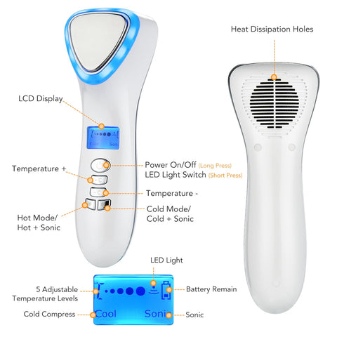 Image of Hot Cold Facial Massager Red Blue Led Light Therapy Anti-Aging