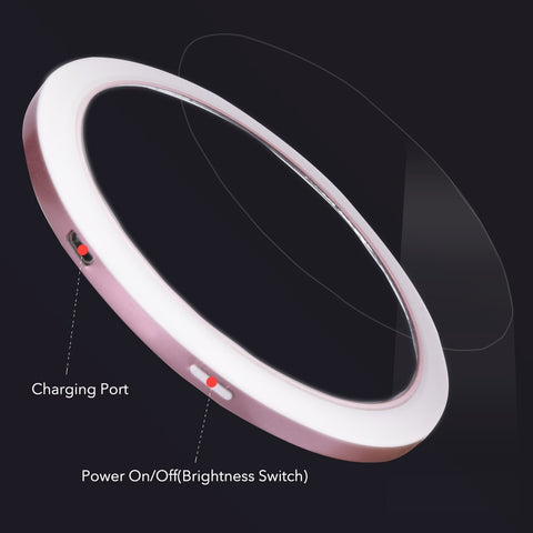 Image of Portable LED Makeup Mirror Adjustable Lighted Mini Circular Travel Sensing Lighting Cosmetic Mirror Wireless USB Charging