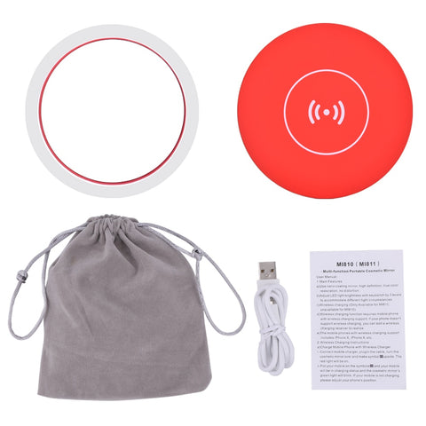 Image of Portable LED Makeup Mirror Adjustable Lighted Mini Circular Travel Sensing Lighting Cosmetic Mirror Wireless USB Charging