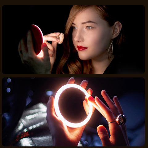 Image of Portable LED Makeup Mirror Adjustable Lighted Mini Circular Travel Sensing Lighting Cosmetic Mirror Wireless USB Charging