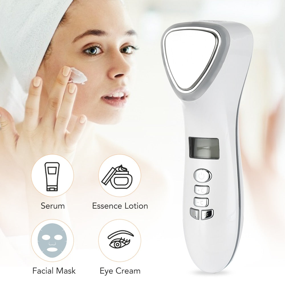 Hot Cold Facial Massager Red Blue Led Light Therapy Anti-Aging 