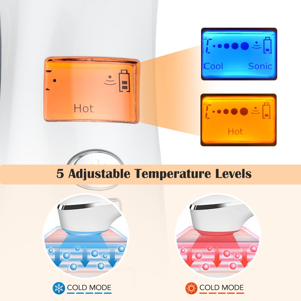 Hot Cold Facial Massager Red Blue Led Light Therapy Anti-Aging 