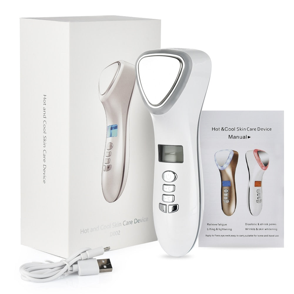 Hot Cold Facial Massager Red Blue Led Light Therapy Anti-Aging 