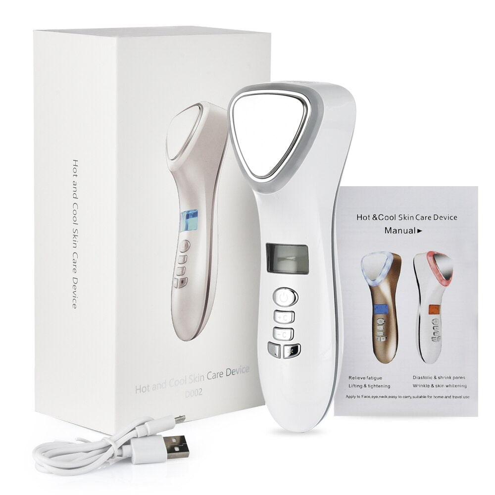 Hot Cold Facial Massager Red Blue Led Light Therapy Anti-Aging 