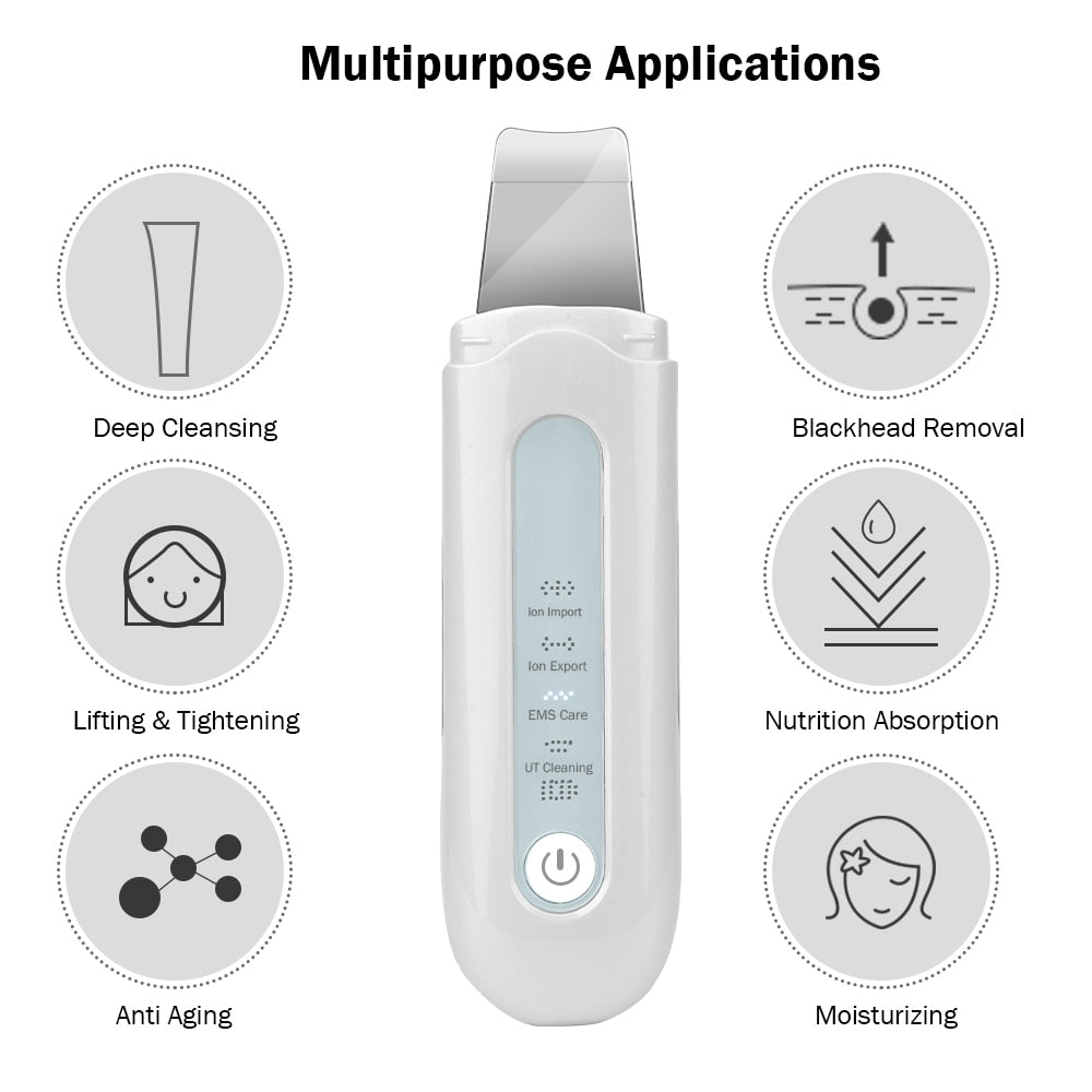 Ultrasonic Skin Scrubber Ultrasound Ion Deep Facial Cleansing Machine Remove Blackhead Wrinkle Pore Clean Face Vibrator Massage