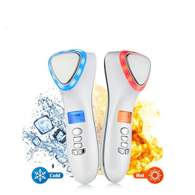Hot Cold Facial Massager Red Blue Led Light Therapy Anti-Aging 
