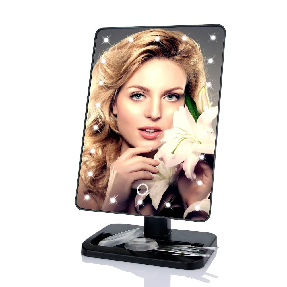 LED Lights Touch Screen Makeup Mirror 360 Rotating