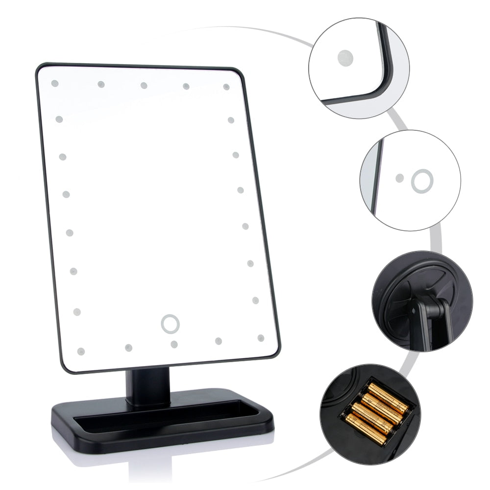 LED Lights Touch Screen Makeup Mirror 360 Rotating