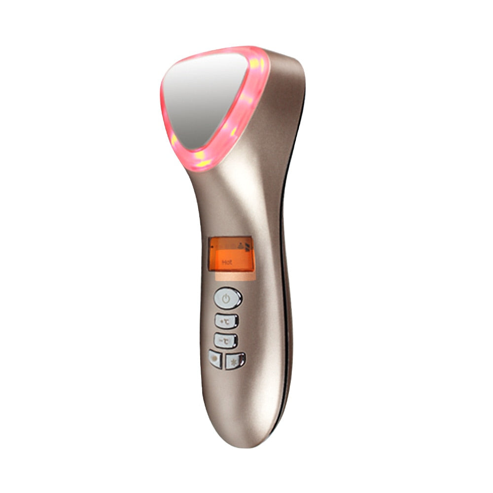 Hot Cold Facial Massager Red Blue Led Light Therapy Anti-Aging 