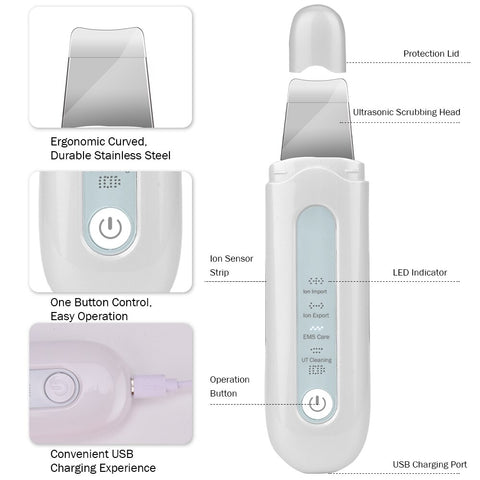 Image of Ultrasonic Skin Scrubber Ultrasound Ion Deep Facial Cleansing Machine Remove Blackhead Wrinkle Pore Clean Face Vibrator Massage
