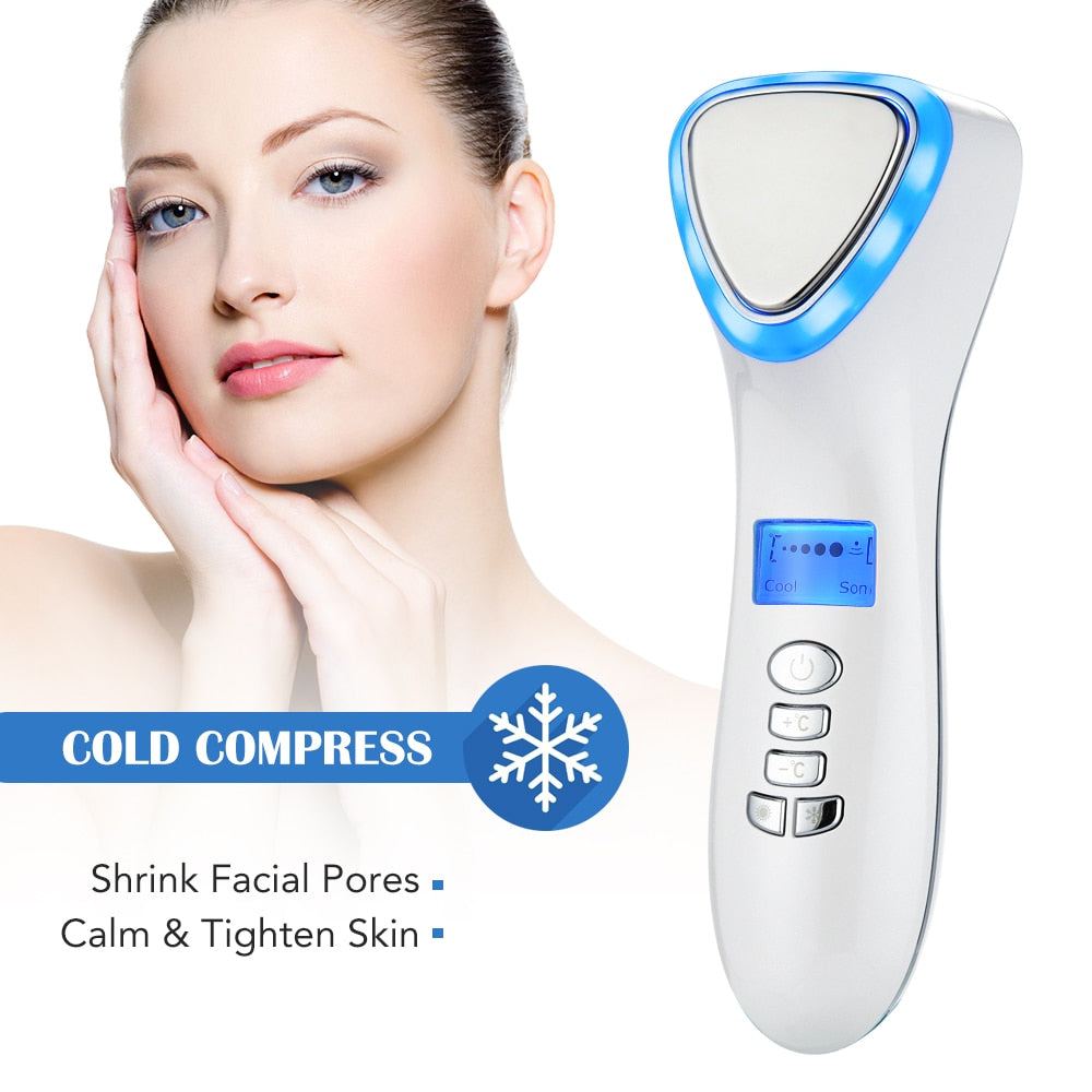 Hot Cold Facial Massager Red Blue Led Light Therapy Anti-Aging 