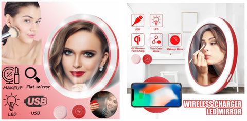 Image of Portable LED Makeup Mirror Adjustable Lighted Mini Circular Travel Sensing Lighting Cosmetic Mirror Wireless USB Charging