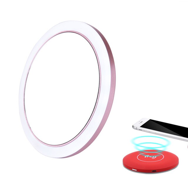 Portable LED Makeup Mirror Adjustable Lighted Mini Circular Travel Sensing Lighting Cosmetic Mirror Wireless USB Charging